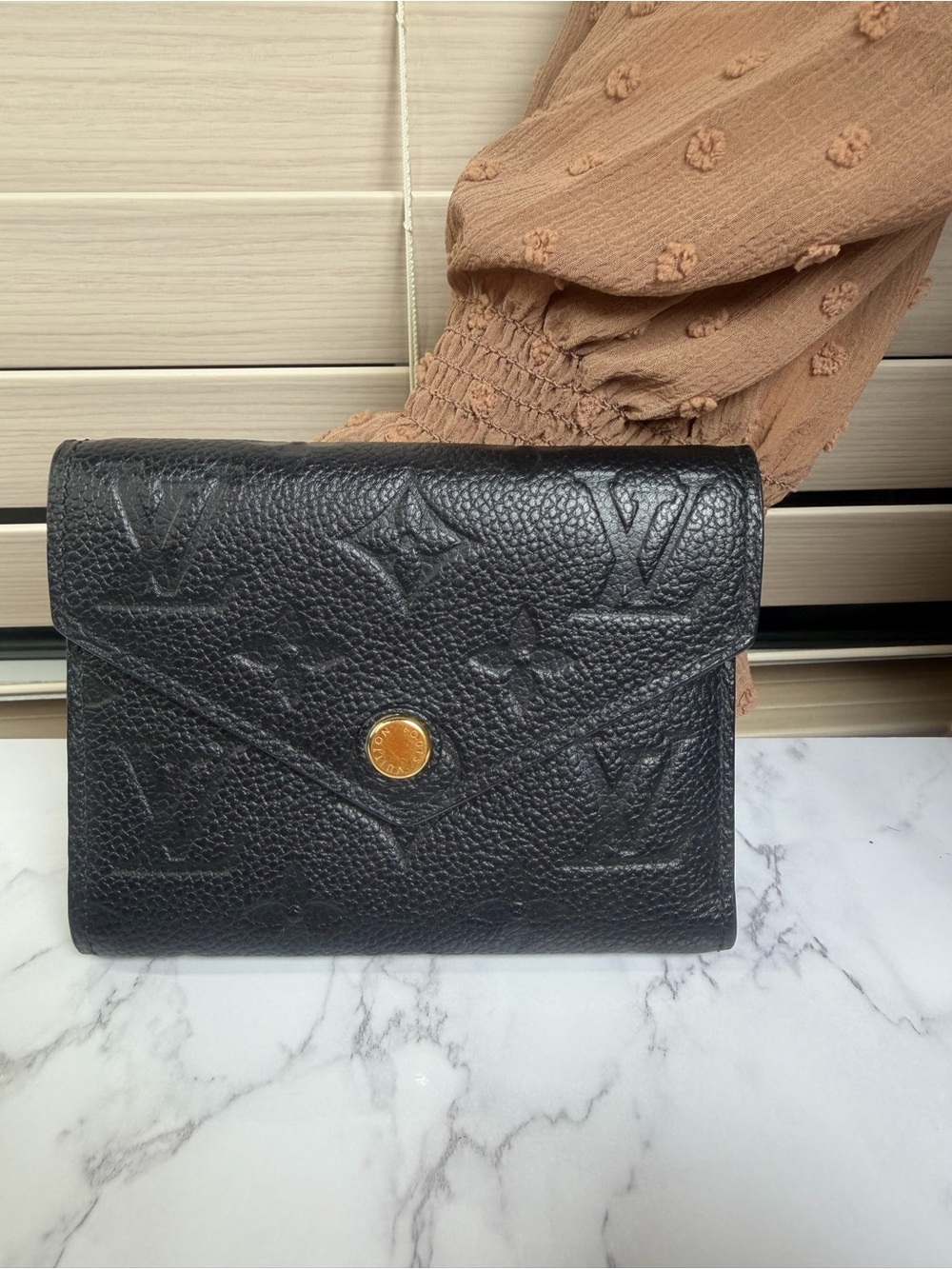 Louis Vuitton Black Embossed Monogram Empreinte Victorine Wallet with Gold Snap